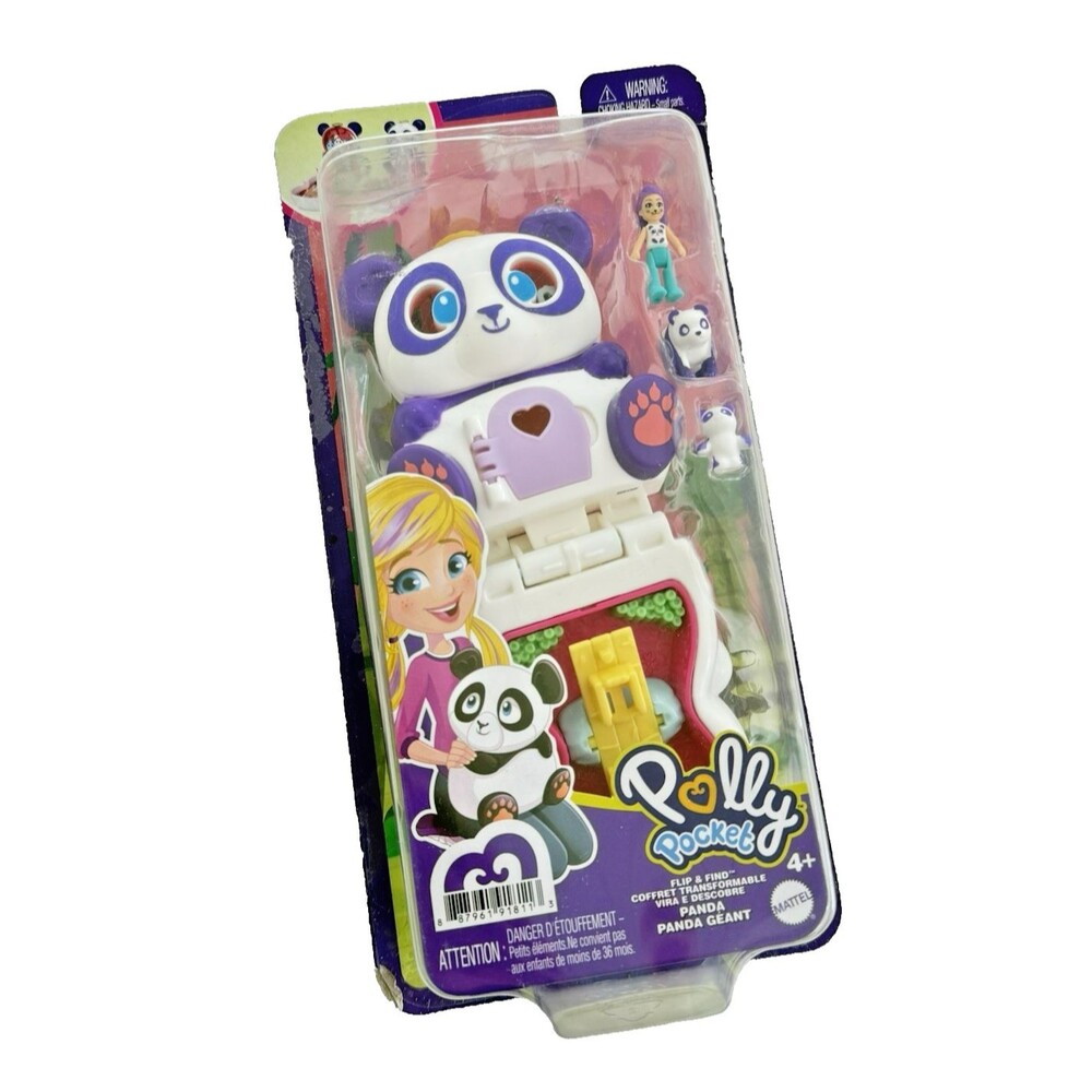 Flip & Find Polly Pocket Purple Panda Playset Mama Baby Pandas Bamboo Set NEW